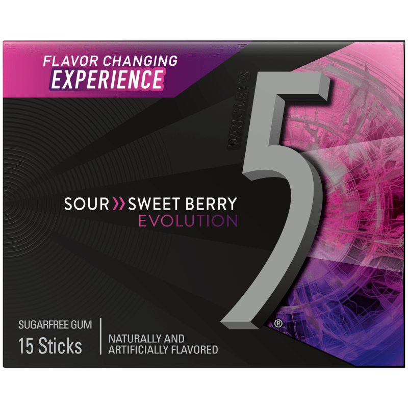 5 Gum Sour Sweet Berry Evolution Sugarfree Chewing Gum, 15 Stick Pack image