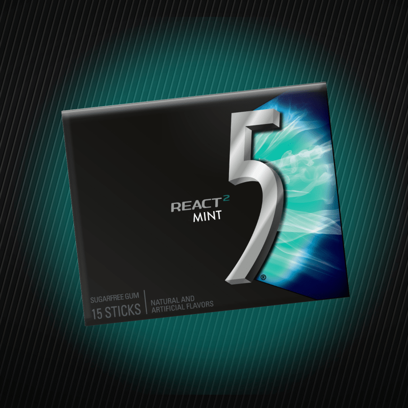 5 Gum React Mint Sugarfree Chewing Gum, Single Pack