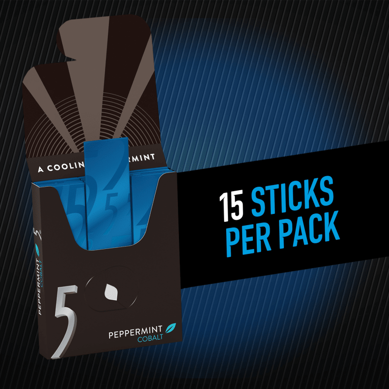 5 Gum Peppermint Cobalt Sugarfree Chewing Gum, 15 Stick Pack