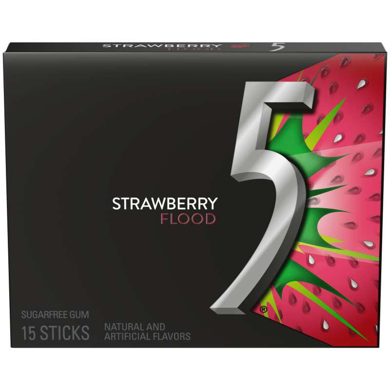 5 Gum Strawberry Flood Sugarfree Chewing Gum, Single Pack