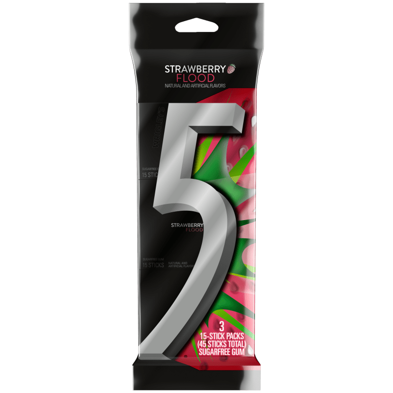 5 Gum Strawberry Flood Sugarfree Chewing Gum, Multipack (3 Packs)