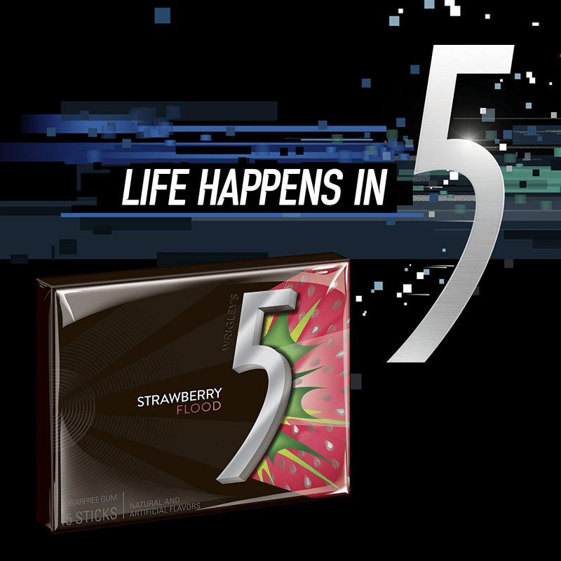 5 Gum Strawberry Flood Sugarfree Chewing Gum, Multipack (3 Packs)