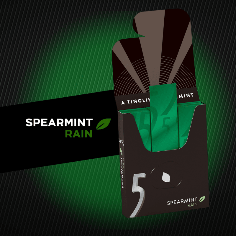 5 Gum Spearmint Rain Sugarfree Chewing Gum, 15-Stick Pack (Pack of 6)