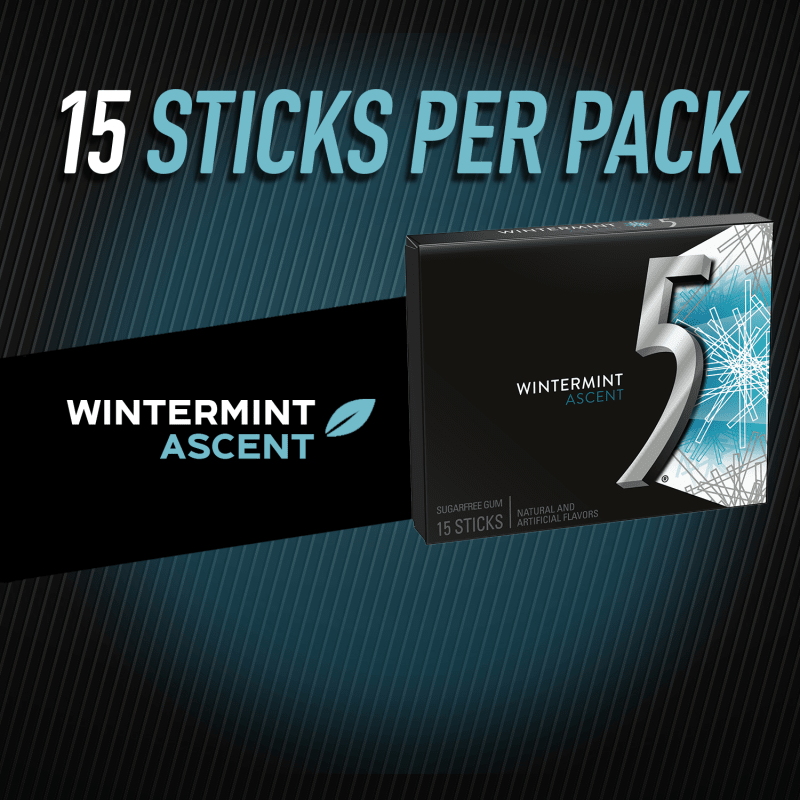 5 Gum Wintermint Ascent Sugarfree Chewing Gum, 15-Stick Pack