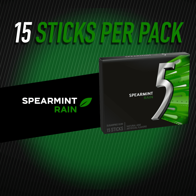 5 Gum Spearmint Rain Sugarfree Chewing Gum, 15-Stick Pack