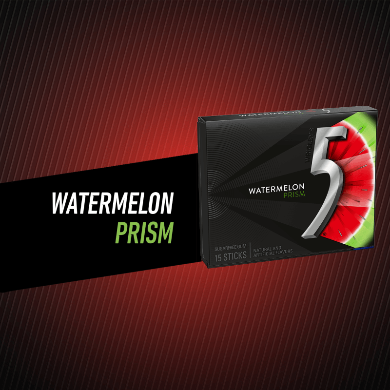 5 Gum Watermelon Prism Sugarfree Chewing Gum, Single Pack